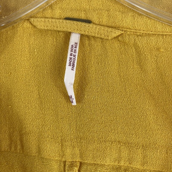 Free People Midi Wrap Dress Women Sz M Yellow Linen Cotton Blend Coastal - Picture 5 of 9